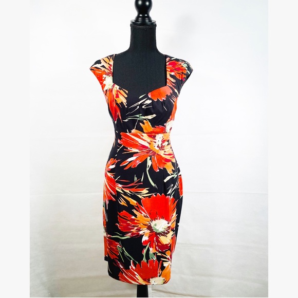orange and black floral dress